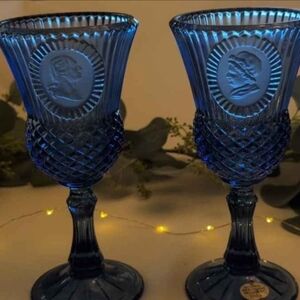 AVON Elegant Blue Kitchen Glassware GOBLET Set Of 2  8 Inches FOSTORIA